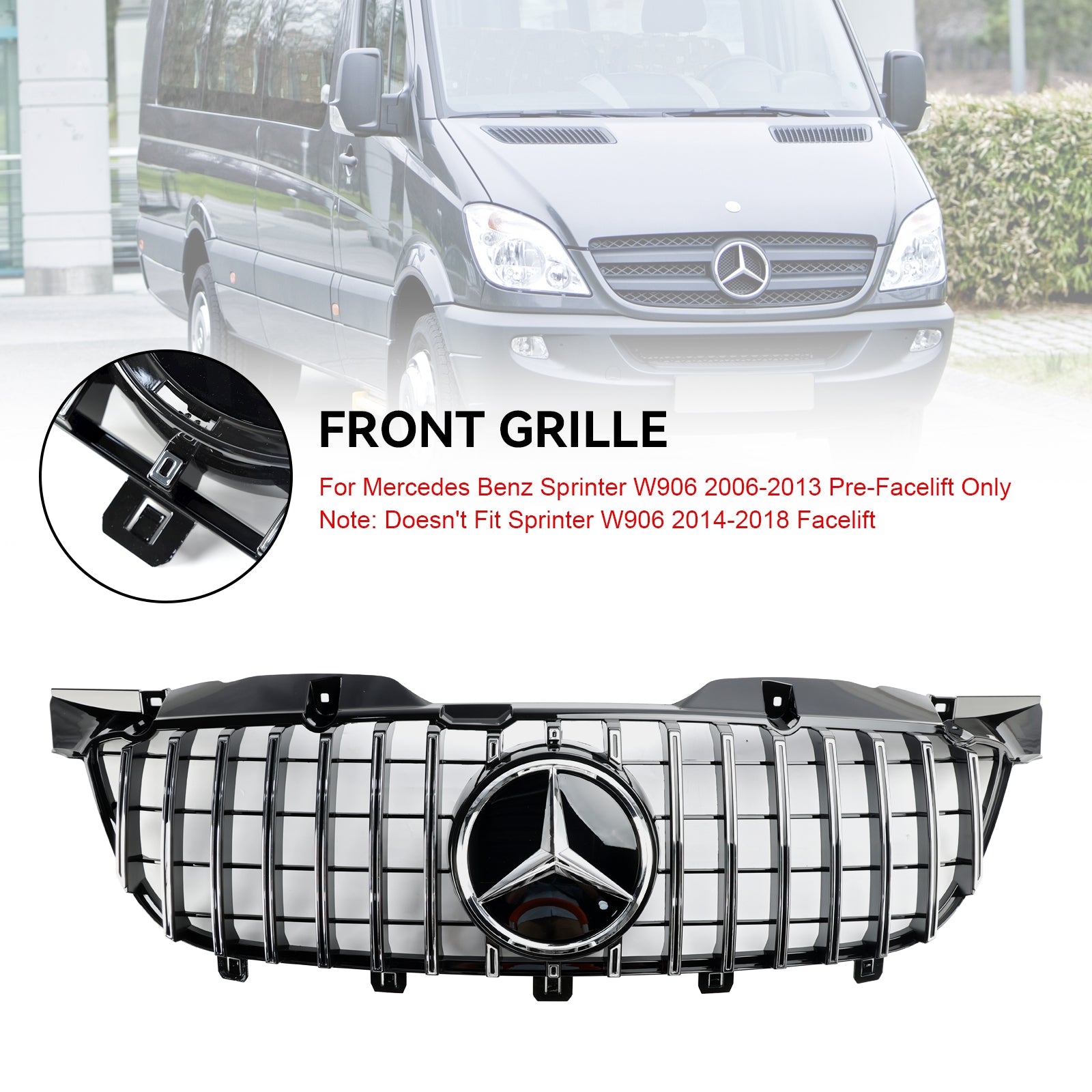 2006-2013 Mercedes Benz Sprinter W906 Pre-Facelift 1500 2500 3500 Front Bumper Grill AMG Style Grille