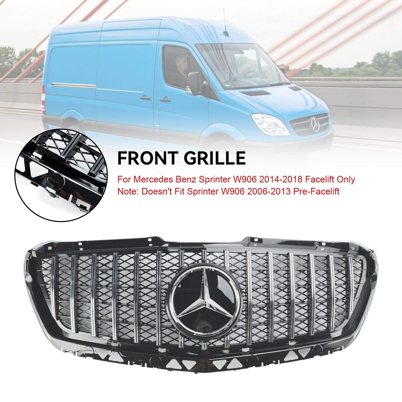 Parrilla delantera estilo AMG para Mercedes Benz Sprinter W906 1500 2500 3500 3500XD Facelift 2014-2018