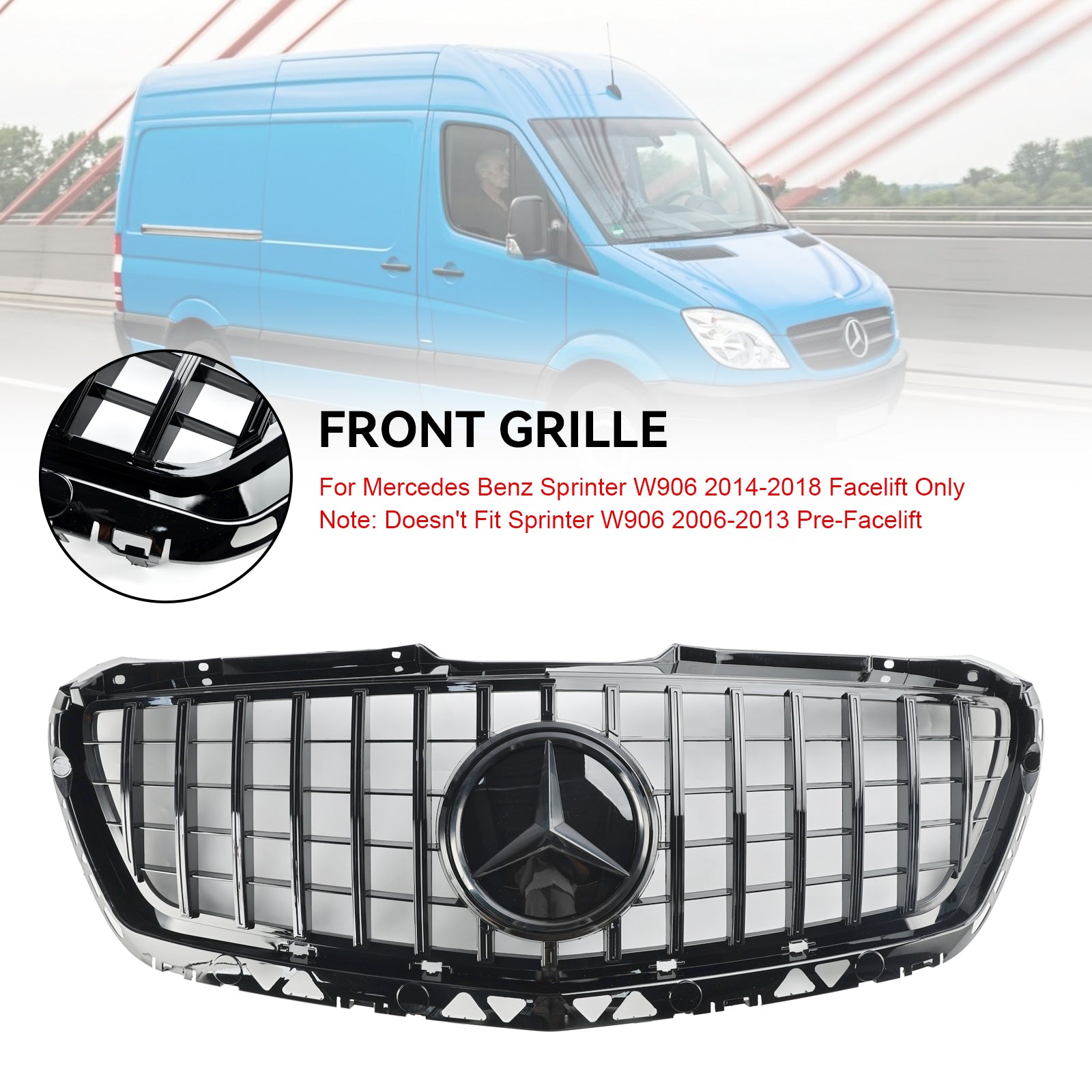 Grille de pare-chocs avant de style AMG pour Mercedes Benz Sprinter W906 1500 2500 3500 3500XD 2014-2018