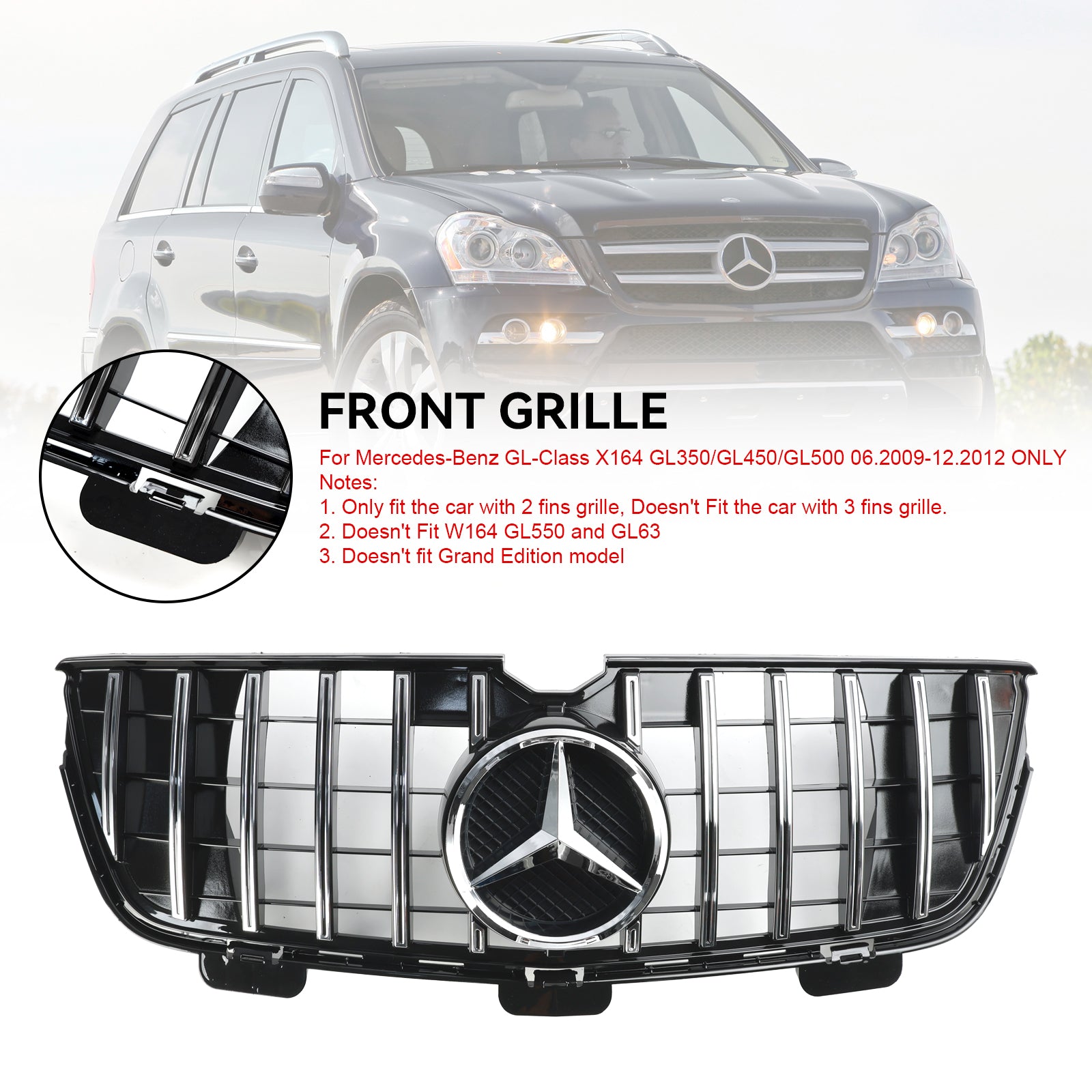 Parrilla delantera cromada/negra para Mercedes-Benz Clase GL X164 GL350/GL450/GL500 2009.06-2012