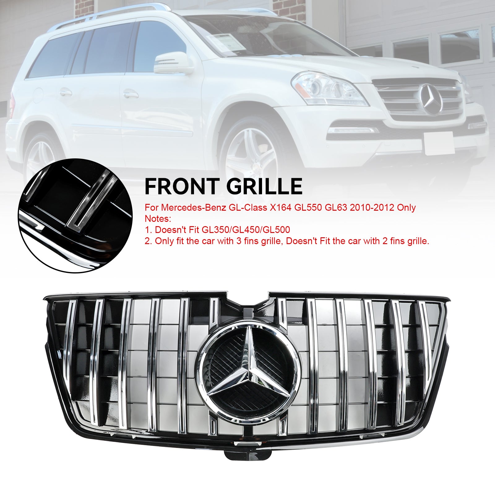 2010-2012 Mercedes-Benz GL-Class X164 GL550 GL63 Front Bumper Grill Grille