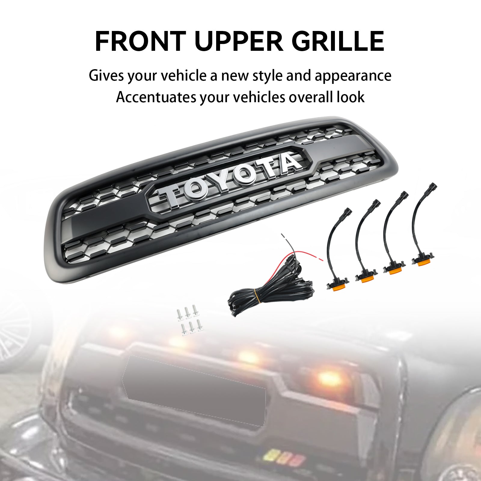 2001-2004 Toyota Sequoia TRD RPO Style Front Bumper Grill Matte Black Grille W/ LED Lights