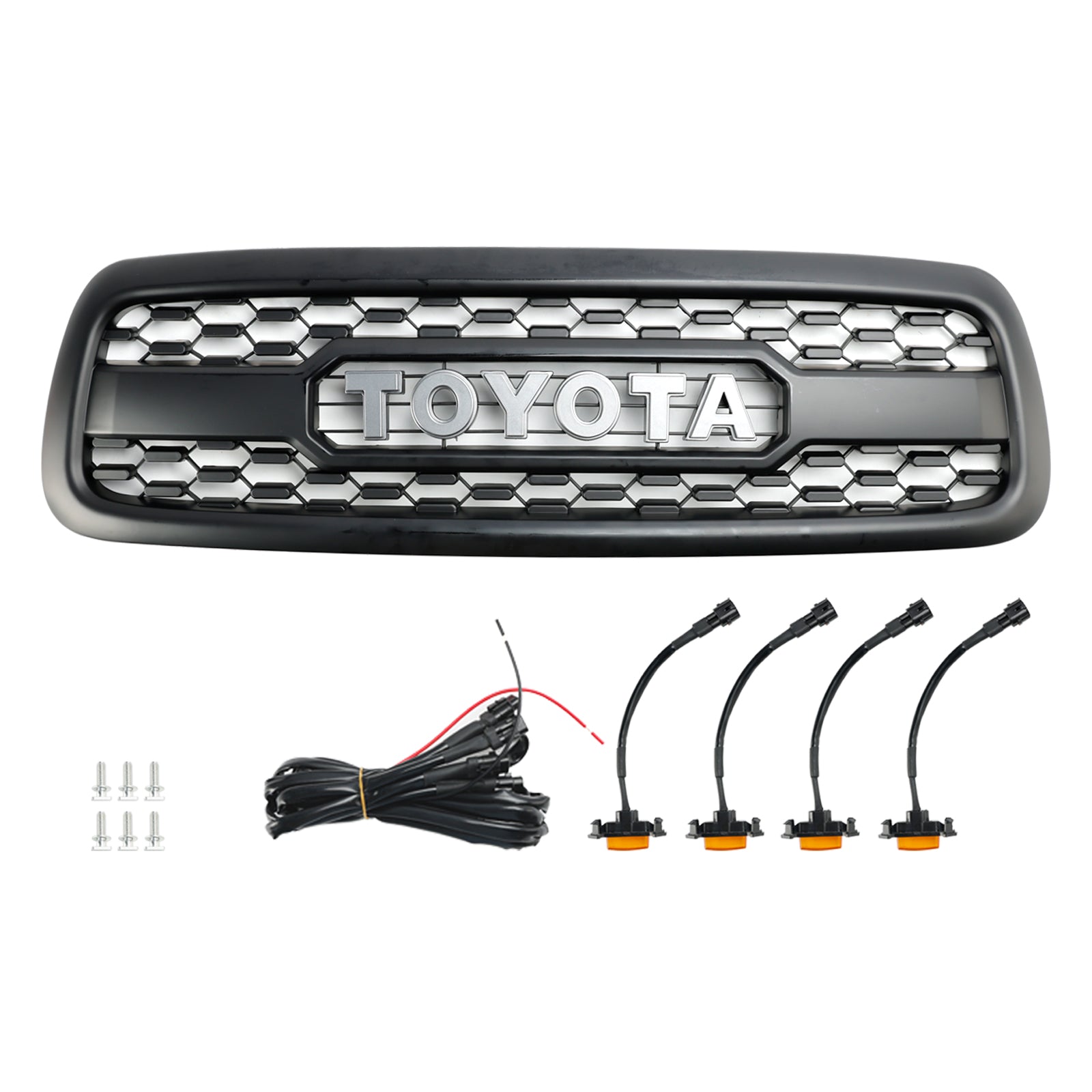 Toyota Sequoia 2001 2002 2003 2004 Front Replacement Grille TRD RPO Style Black Honeycomb Grill W/ LED Lights