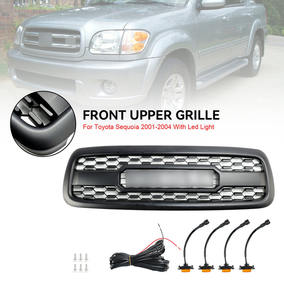 2001-2004 Toyota Sequoia TRD PRO Style Grille de pare-chocs avant Grille noire mate avec lumières LED