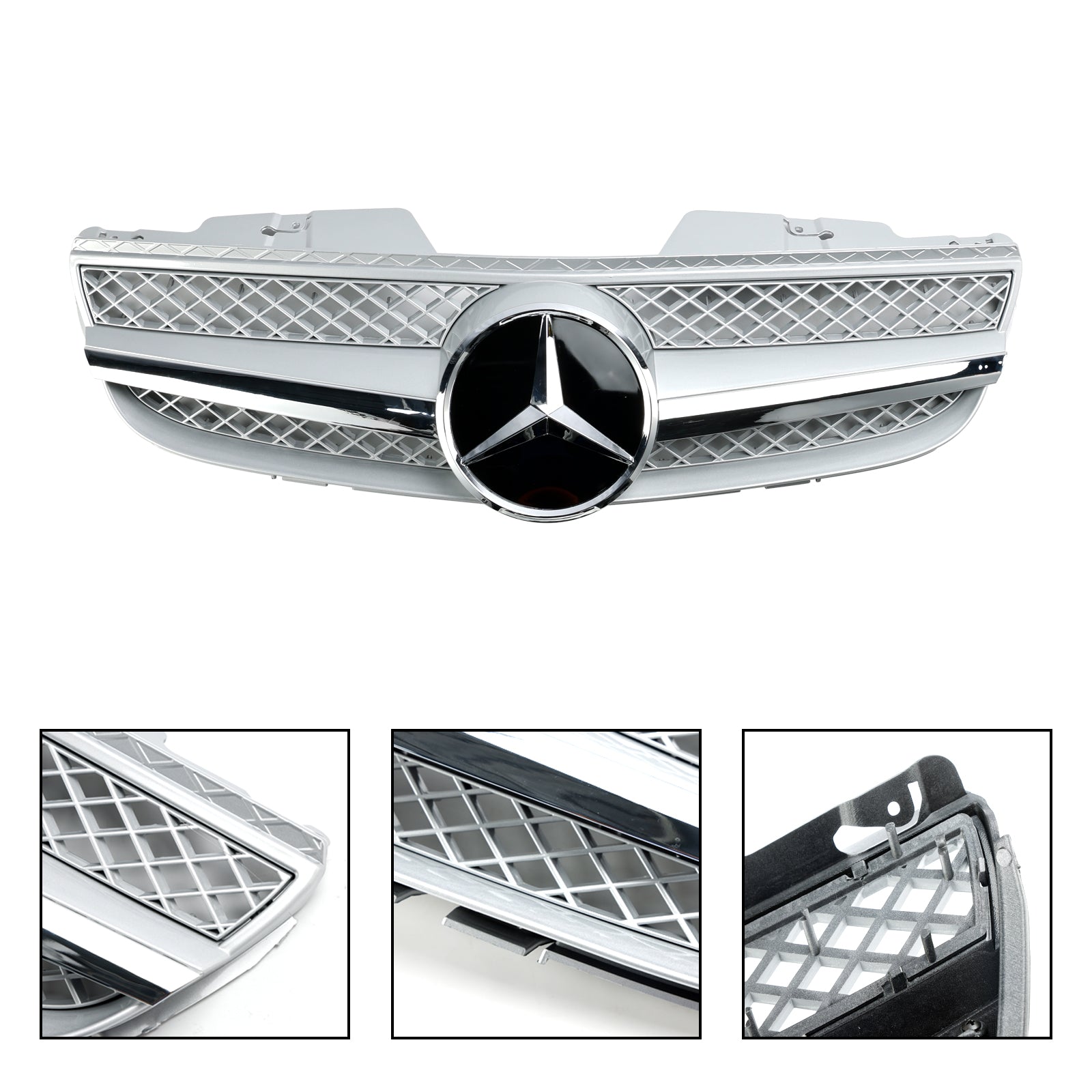 Grille de pare-chocs avant Mercedes Benz Classe SL R230 SL500 SL550 SL600 SL63 AMG 2007-2008 Grille de calandre chromée argentée