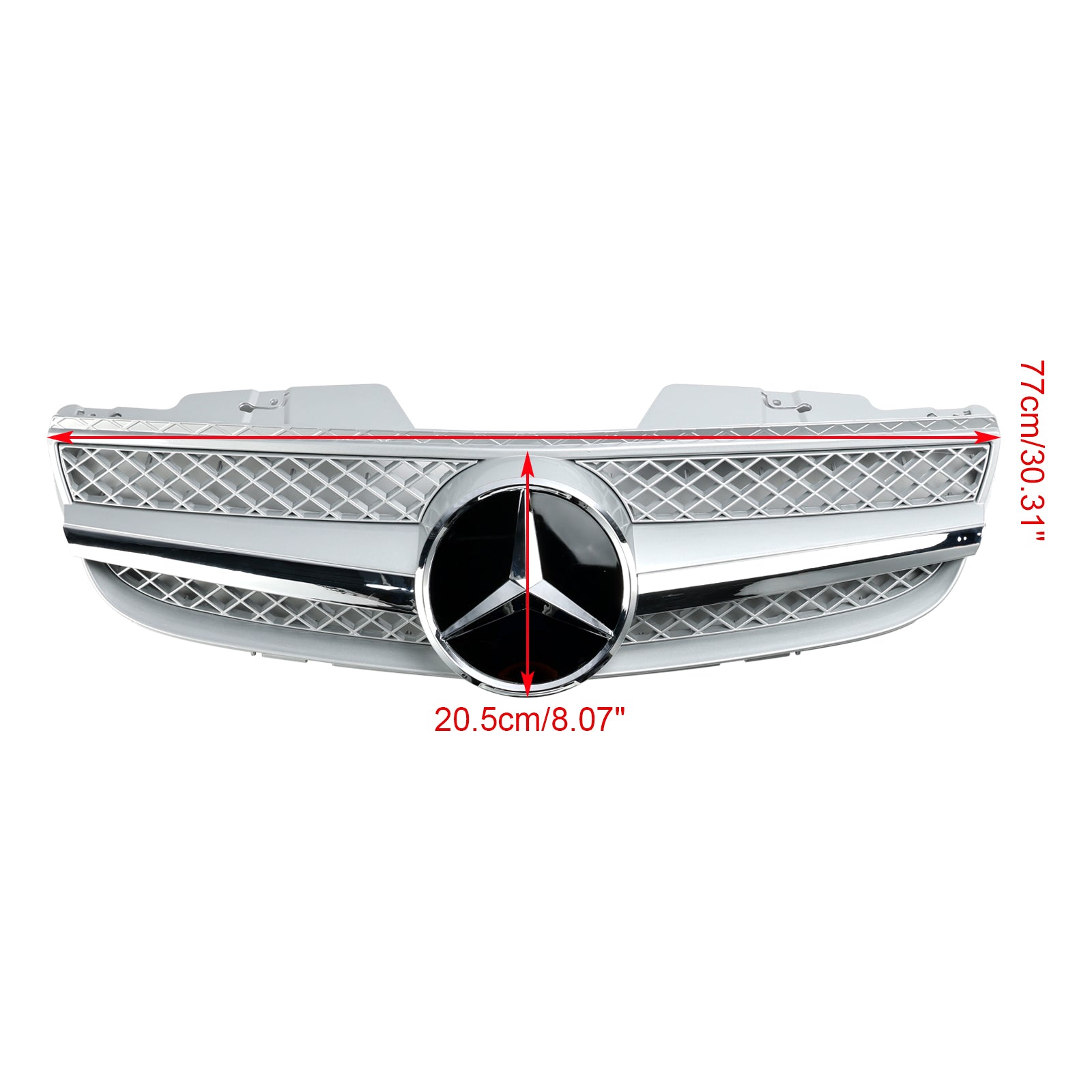 Grille de pare-chocs avant Mercedes Benz Classe SL R230 SL500 SL550 SL600 SL63 AMG 2007-2008 Grille de calandre chromée argentée - 0