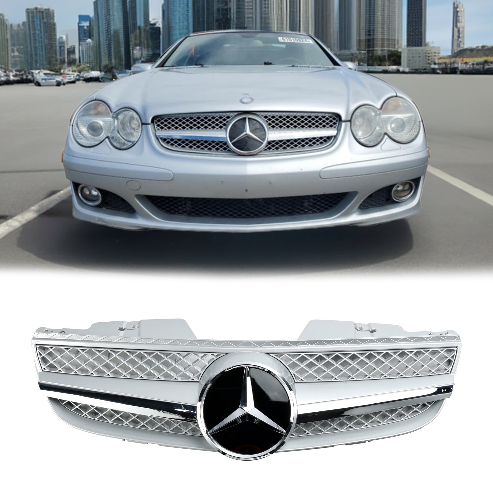 Parrilla delantera cromada plateada para parachoques de Mercedes Benz Clase SL R230 SL500 SL550 SL600 SL63 AMG 2007-2008