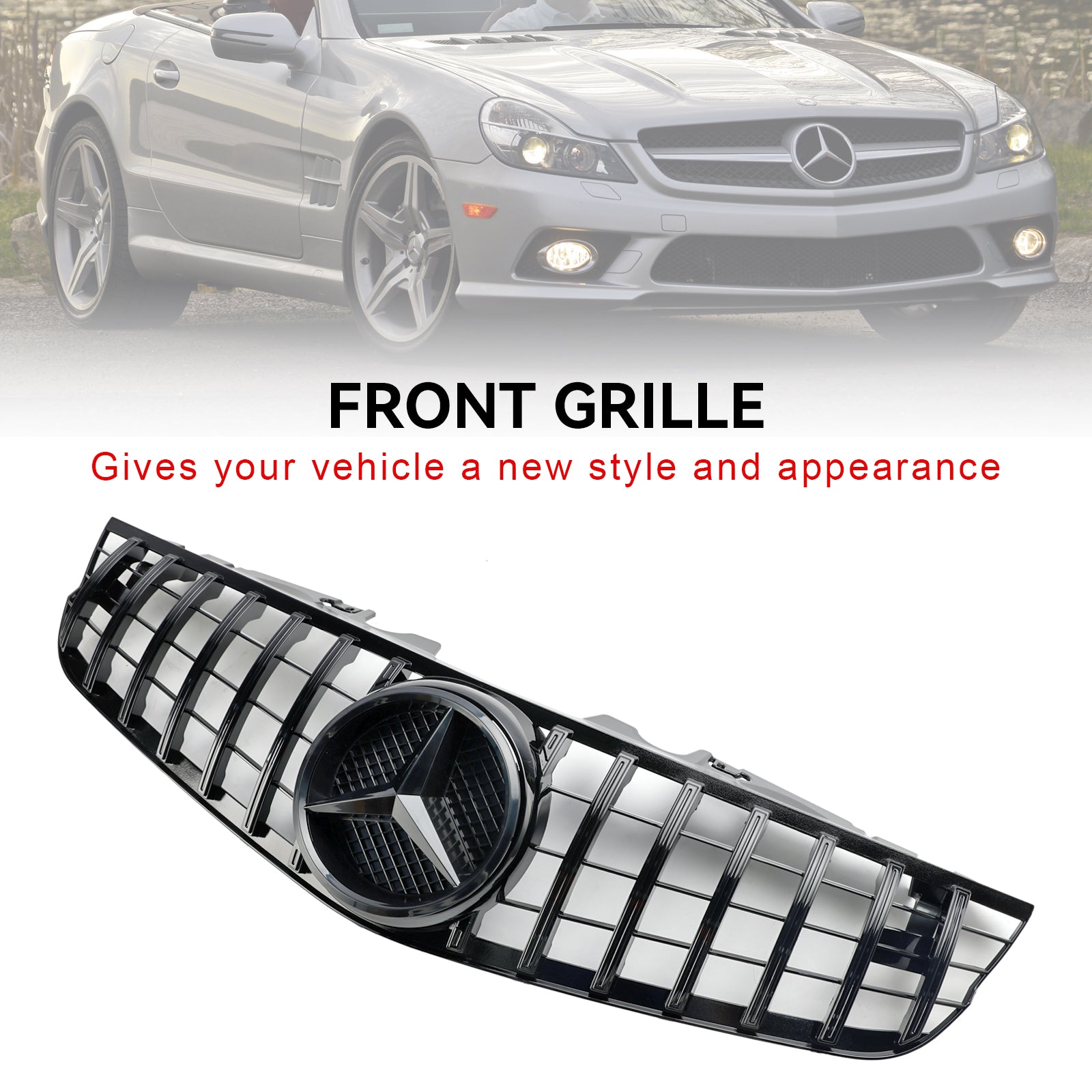 2009-2012 Mercedes Benz SL-Class R230 SL500 SL550 SL63 SL65 Front Bumper Upper Grill AMG Style Grille