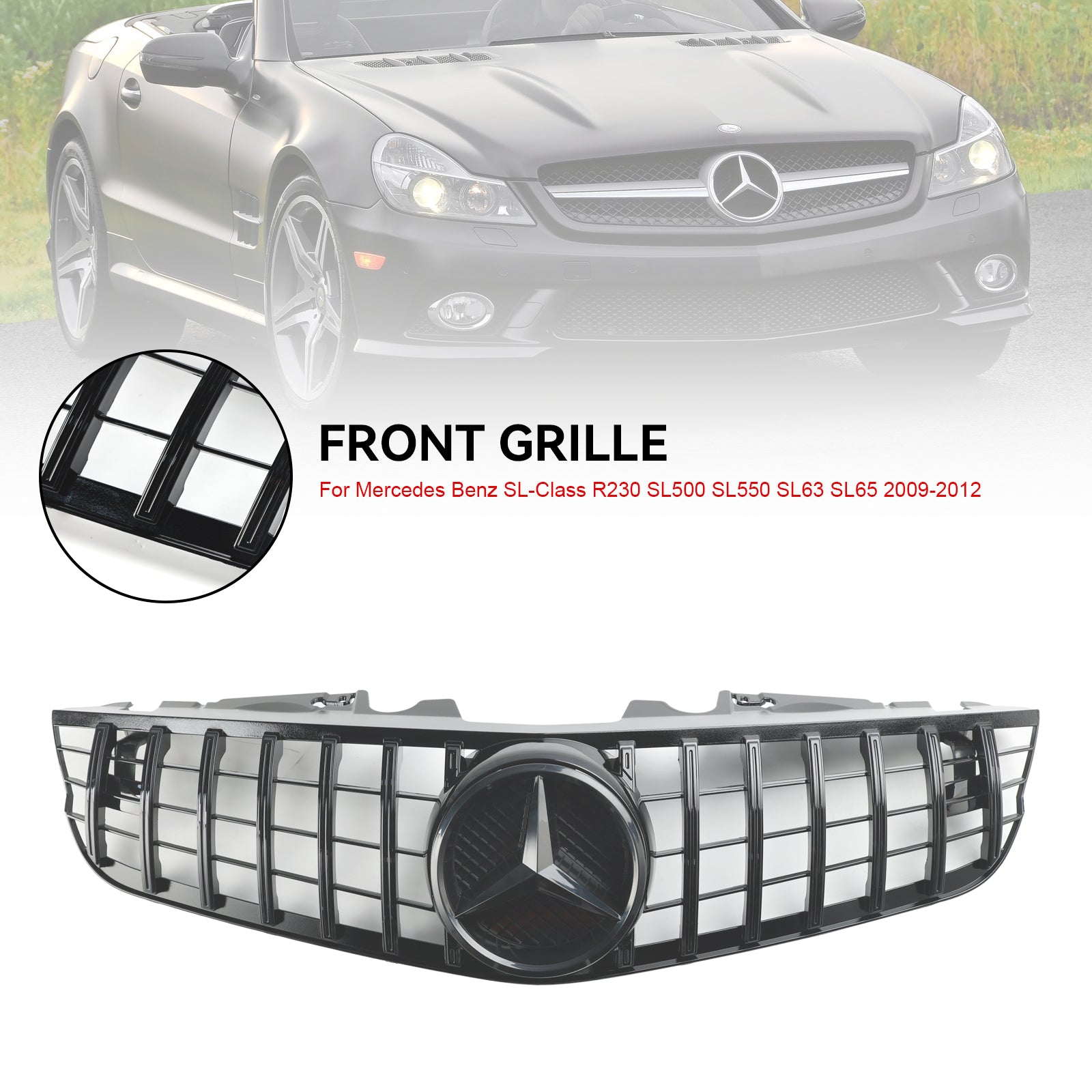 2009-2012 Mercedes Benz SL-Class R230 SL500 SL550 SL63 SL65 Front Bumper Upper Grill AMG Style Grille