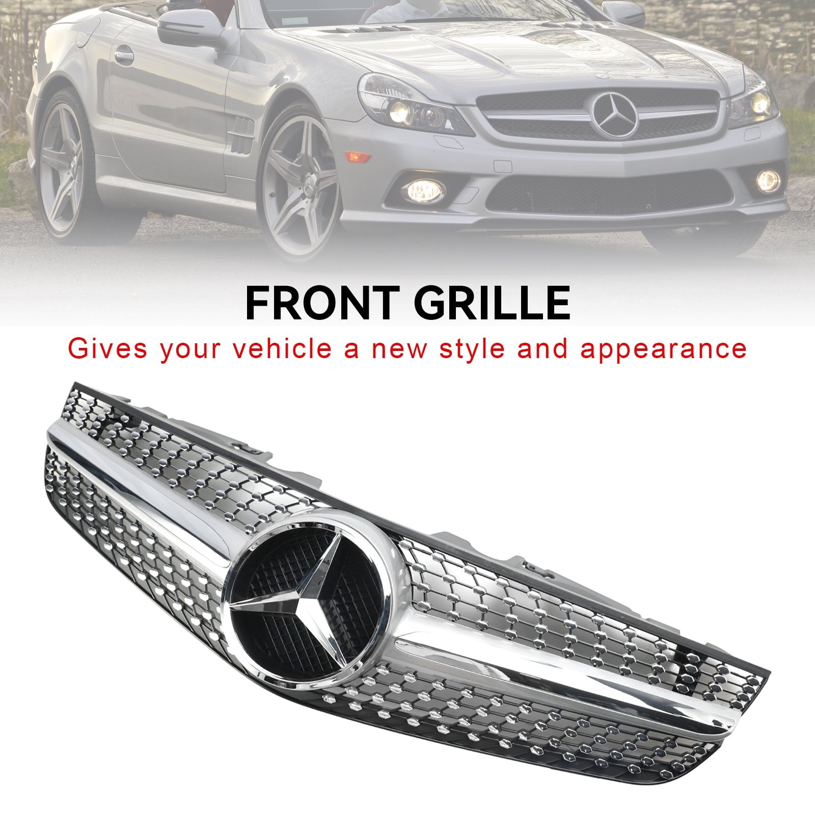 2009-2012 Mercedes Benz SL-Class R230 SL500 SL550 SL63 SL65 Front Bumper Upper Grill AMG Style Grille