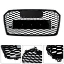 2016-2018 Audi A7 / A7 Sline / S7 4G Facelift Honeycomb Front Bumper Grill RS7 Style Black Grille With Silver Ring Emblem-5