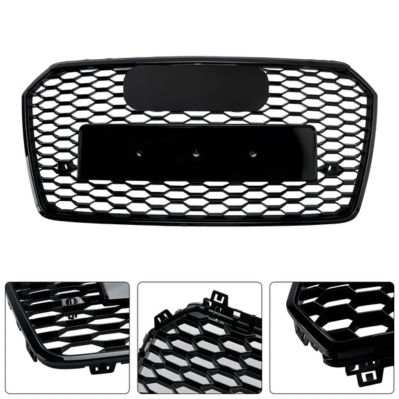 2016-2018 Audi A7 / A7 Sline / S7 4G Facelift Honeycomb Front Bumper Grill RS7 Style Black Grille With Silver Ring Emblem