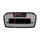 2016-2018 Audi A7 / A7 Sline / S7 4G Facelift Honeycomb Front Bumper Grill RS7 Style Black Grille With Silver Ring Emblem-2