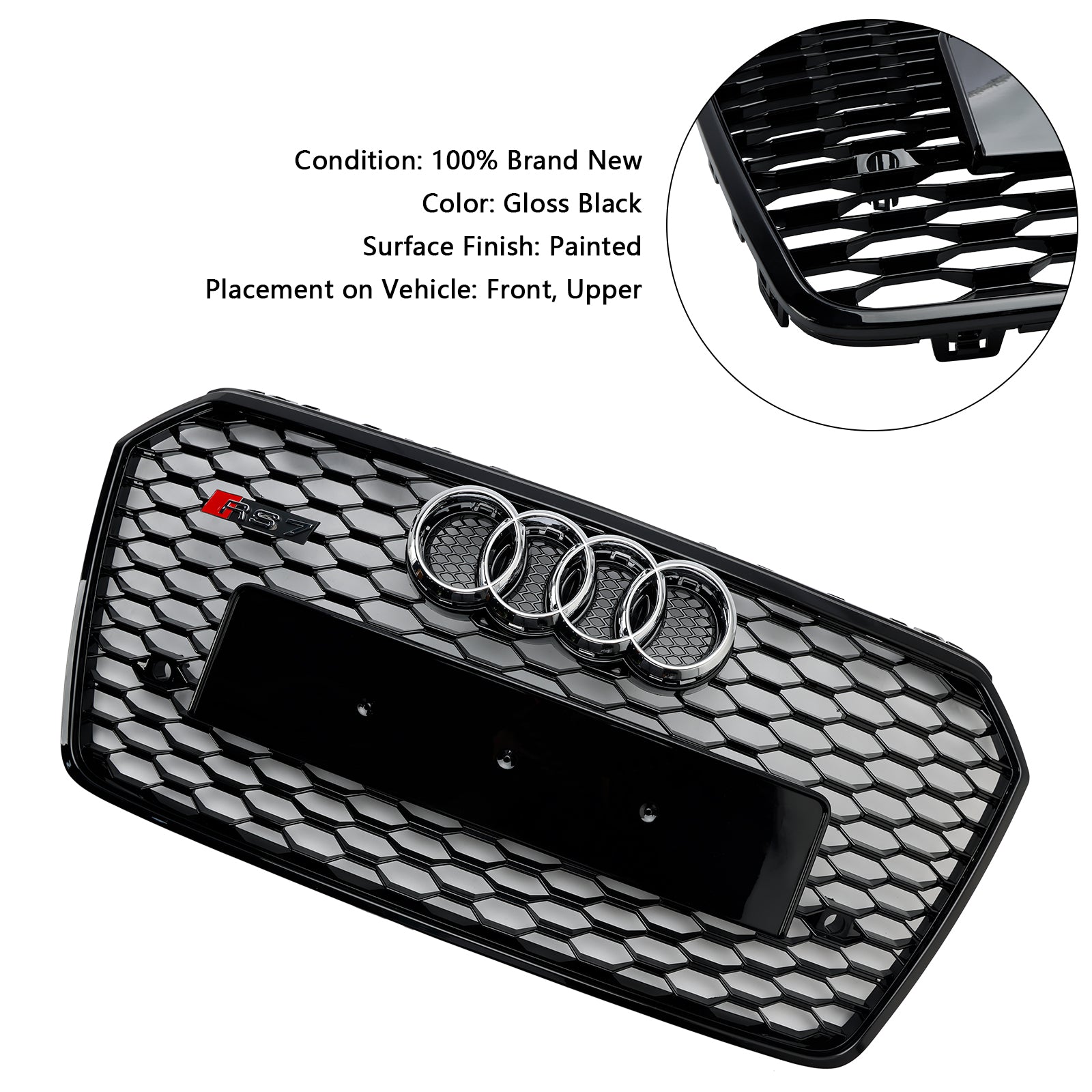 2016-2018 Audi A7 4G S7 Facelift Honeycomb Front Bumper Grill RS7 Style Black Grille