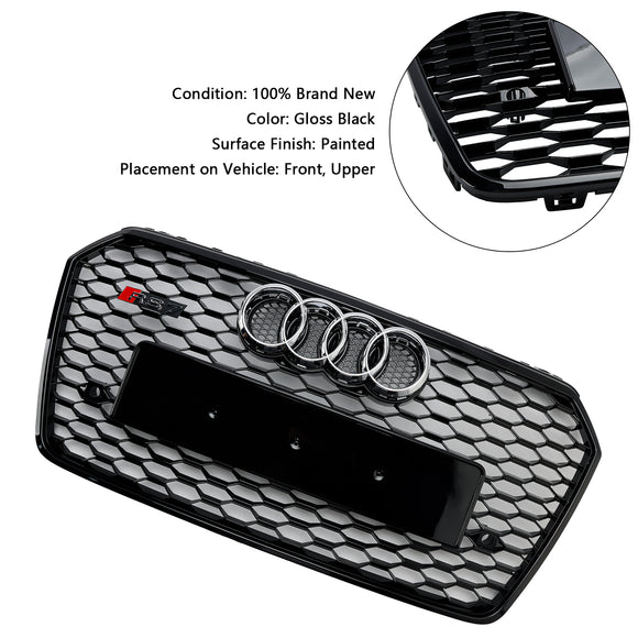 2016 2017 2018 Audi A7 / A7 Sline / S7 4G Front Bumper Honeycomb Grill RS7 Style Black Sport Mesh Grille W/ Ring Emblem
