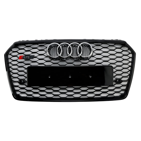 2016 2017 2018 Audi A7 / A7 Sline / S7 4G Front Bumper Honeycomb Grill RS7 Style Black Sport Mesh Grille W/ Ring Emblem