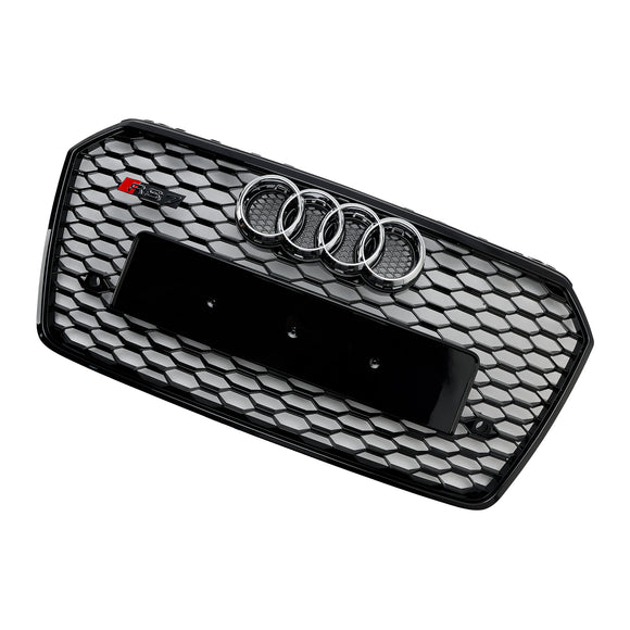 2016 2017 2018 Audi A7 / A7 Sline / S7 4G Front Bumper Honeycomb Grill RS7 Style Black Sport Mesh Grille W/ Ring Emblem