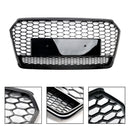 Audi A7 S7 2016-2018 4G Facelift RS7 Quattro Style Front Bumper Grill Glossy Black Honeycomb Grille W/ Ring Emblem-4