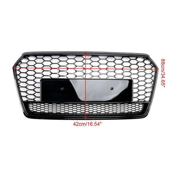 Audi A7 S7 2016-2018 4G Facelift RS7 Quattro Style Front Bumper Grill Glossy Black Honeycomb Grille W/ Ring Emblem