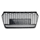 Audi A7 S7 2016-2018 4G Facelift RS7 Quattro Style Front Bumper Grill Glossy Black Honeycomb Grille W/ Ring Emblem-6