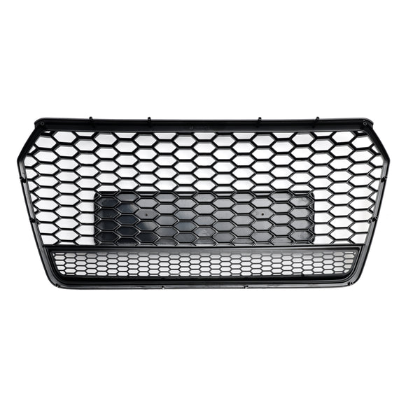 Audi A7 S7 2016-2018 4G Facelift RS7 Quattro Style Front Bumper Grill Glossy Black Honeycomb Grille W/ Ring Emblem