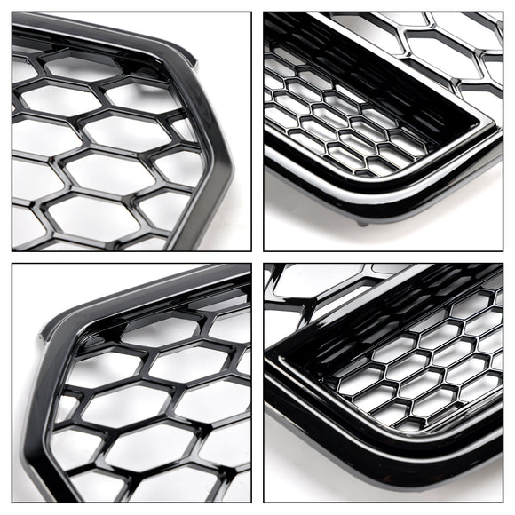 Audi A7 S7 2016-2018 4G Facelift RS7 Quattro Style Front Bumper Grill Glossy Black Honeycomb Grille W/ Ring Emblem