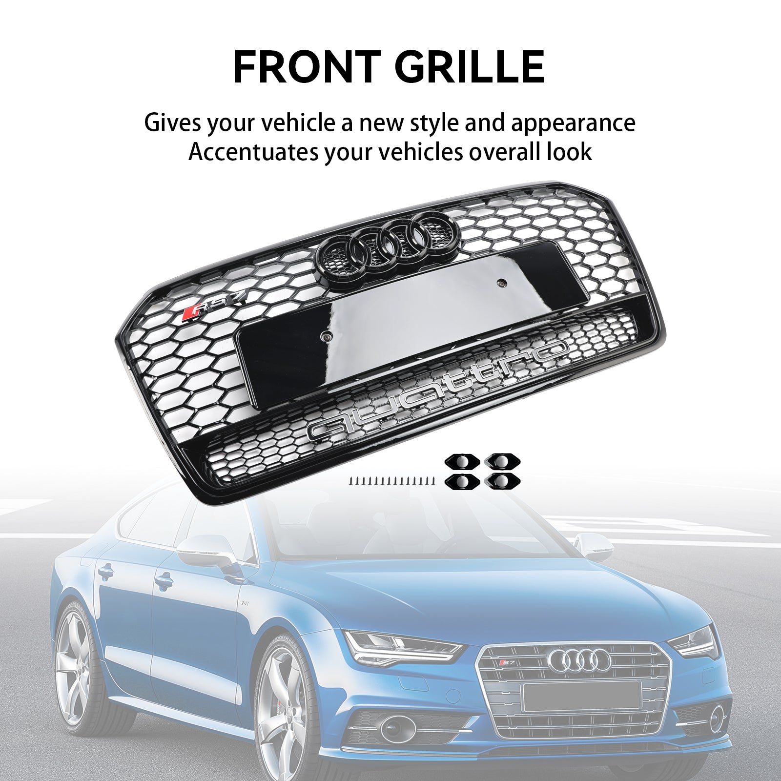 Audi 4G A7 S7 2016-2018 Facelift RS7 Style Grille de pare-chocs avant Grille en nid d'abeille noir brillant