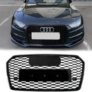 2016-2018 Audi A7 / A7 Sline / S7 4G Facelift Honeycomb Front Bumper Grill RS7 Style Black Grille With Silver Ring Emblem-1