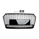 Audi A7 S7 2016-2018 4G Facelift RS7 Quattro Style Front Bumper Grill Glossy Black Honeycomb Grille W/ Ring Emblem-2