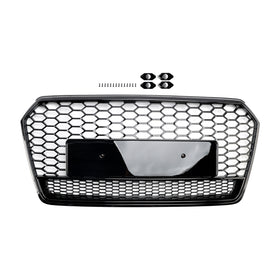 Audi A7 S7 2016-2018 4G Facelift RS7 Quattro Style Front Bumper Grill Glossy Black Honeycomb Grille W/ Ring Emblem - 0