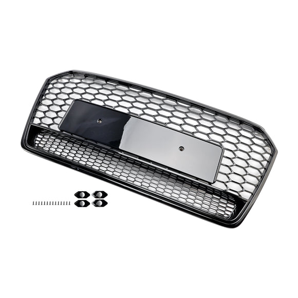 Audi A7 S7 2016-2018 4G Facelift RS7 Quattro Style Front Bumper Grill Glossy Black Honeycomb Grille W/ Ring Emblem