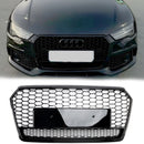 Audi A7 S7 2016-2018 4G Facelift RS7 Quattro Style Front Bumper Grill Glossy Black Honeycomb Grille W/ Ring Emblem-1