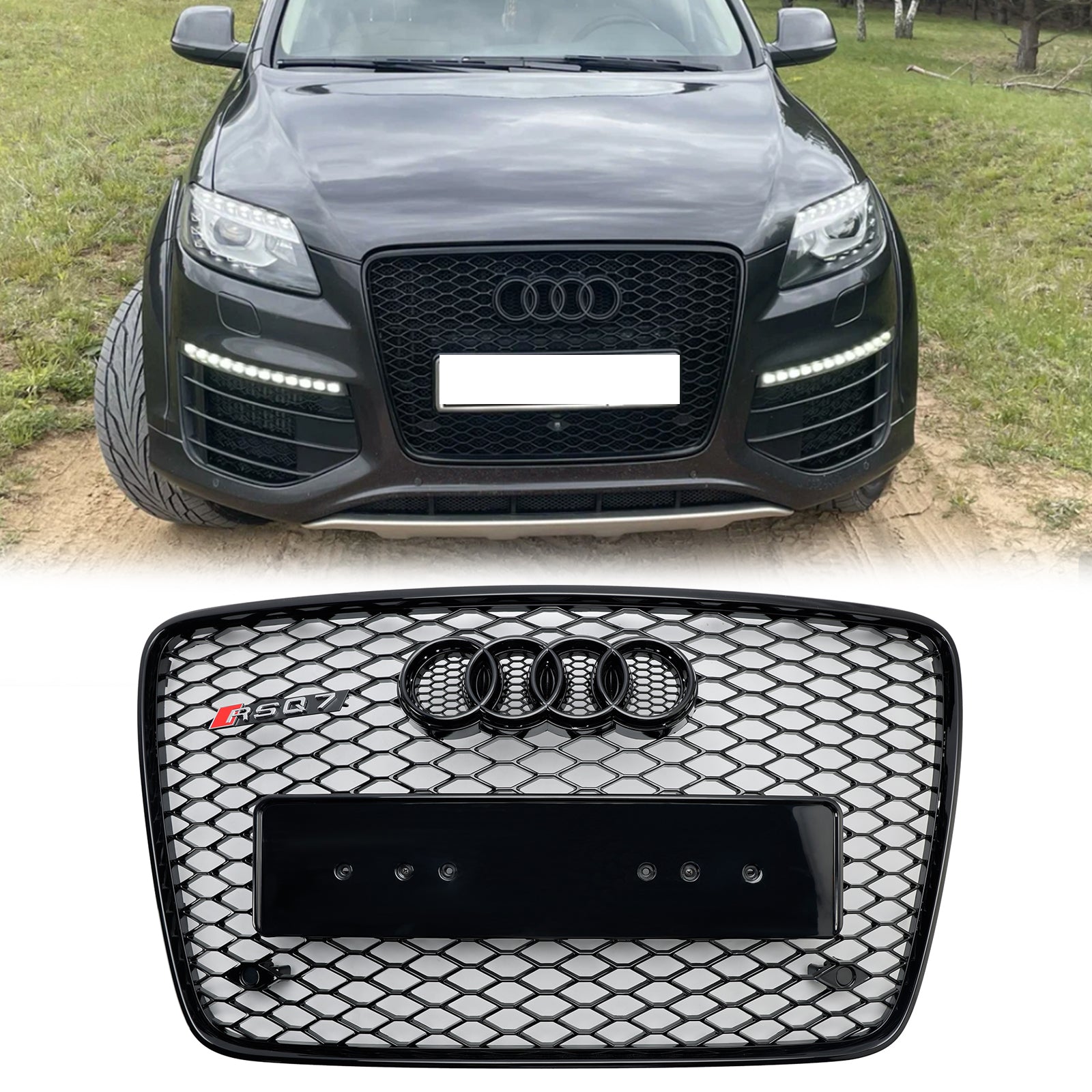 2005-2015 Audi Q7 SQ7 4L Front Bumper Radiator Vent Mesh Grill Gloss Black Grille