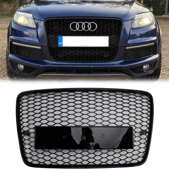 Audi 2005-2015 Q7/Q7 Sline Honeycomb RS Style Rejilla de radiador de parachoques delantero de repuesto, color negro