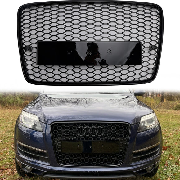 Audi 2005-2015 Q7/Q7 Sline Honeycomb RS Style Rejilla de radiador de parachoques delantero de repuesto, color negro