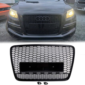 Audi Q7 / Q7 Sline 2005-2015 Honeycomb Front Grille RSQ7 Quattro Style Upper Bumper Replacement Black Mesh Grill