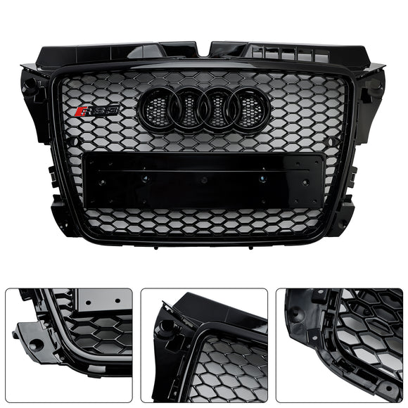 2008–2013 Audi A3 S3 8P Waben-Frontstoßstangengrill im RS3-Stil, glänzend schwarzer Kühlergrill