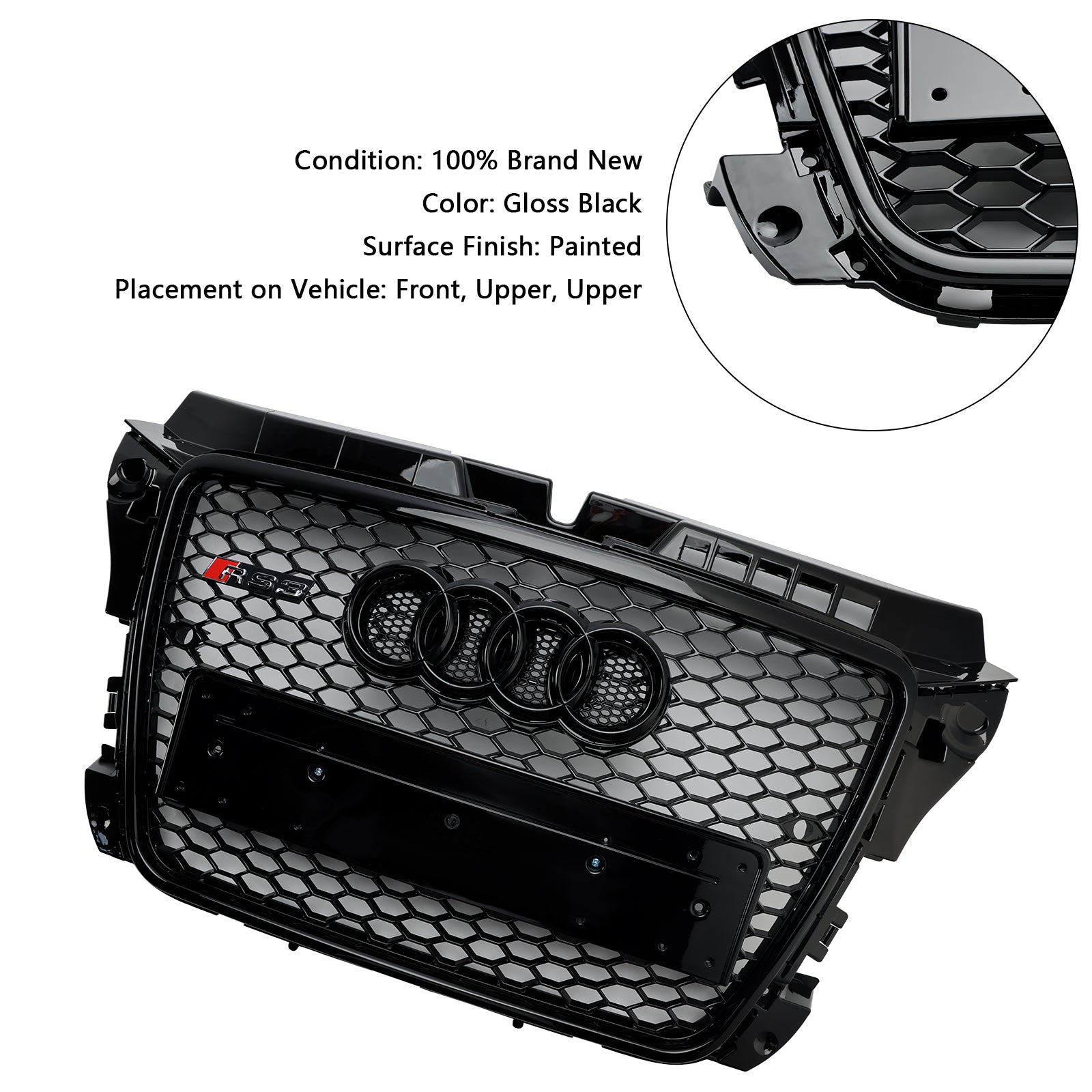 Audi 2008-2013 A3/ A3 Sline/ S3 8P RS3 Style Gloss Black Grille Honeycomb Sport Front Bumper Grill