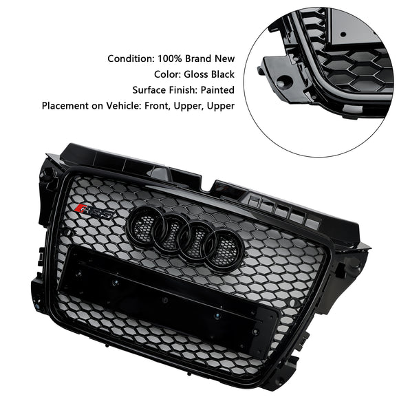 2008–2013 Audi A3 S3 8P Waben-Frontstoßstangengrill im RS3-Stil, glänzend schwarzer Kühlergrill
