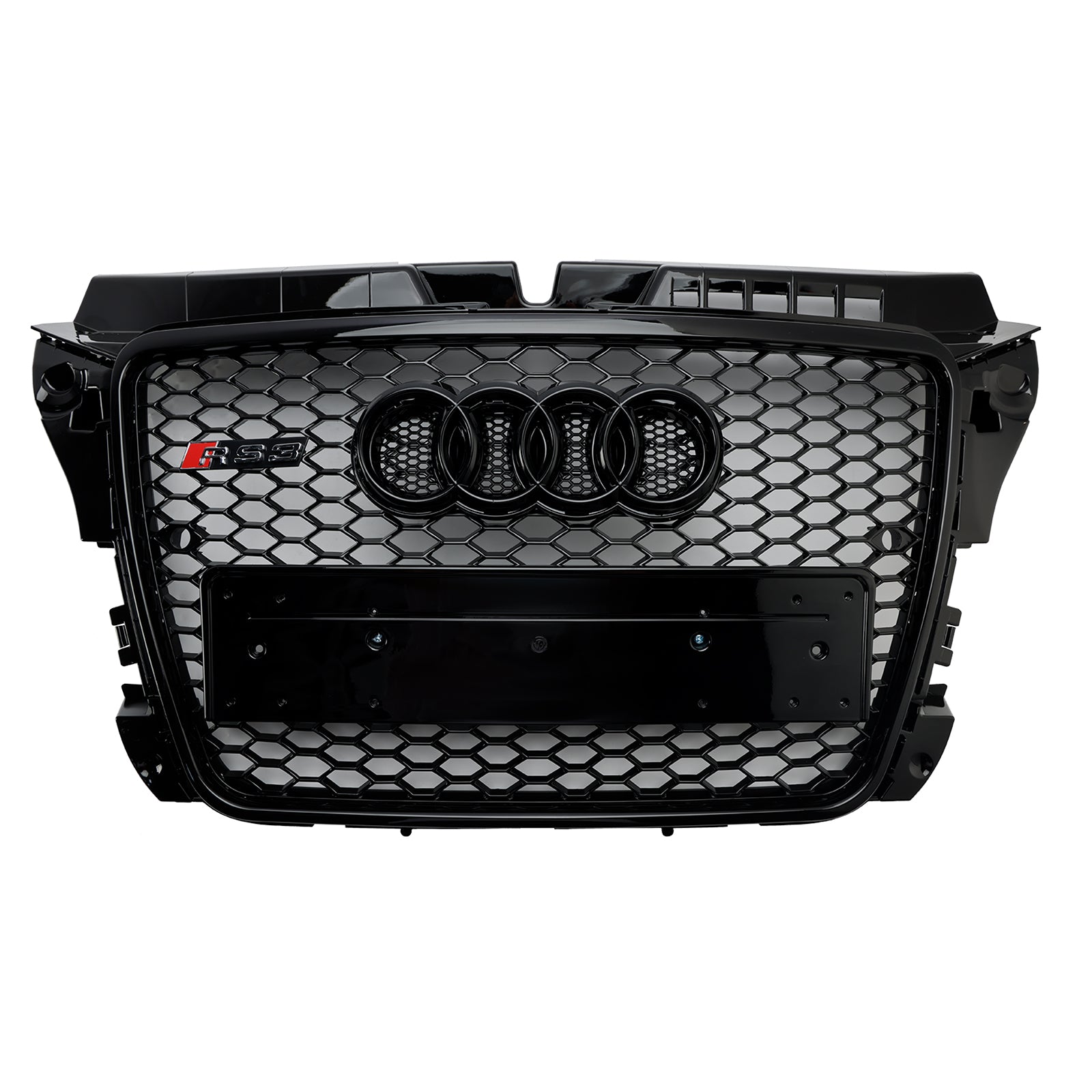 Grille avant noire en nid d'abeille pour Audi 8P A3 / A3 Sline / S3 2008-2013, remplacement du pare-chocs RS3 avec maillage hexagonal et emblème en anneau.