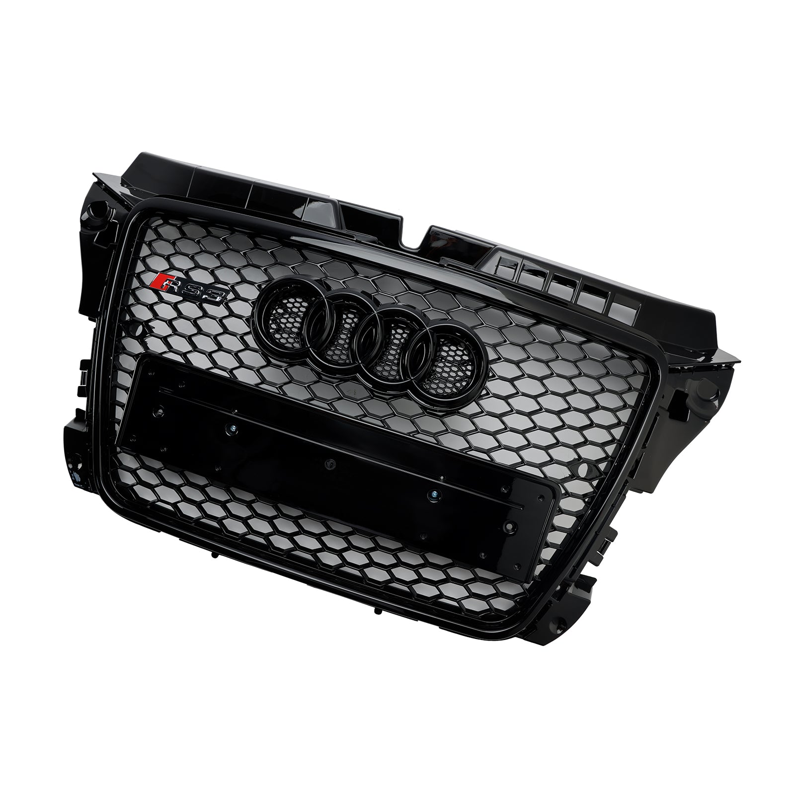 Grille avant noire en nid d'abeille pour Audi 8P A3 / A3 Sline / S3 2008-2013, remplacement du pare-chocs RS3 avec maillage hexagonal et emblème en anneau.