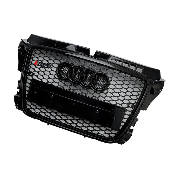 2008–2013 Audi A3 S3 8P Waben-Frontstoßstangengrill im RS3-Stil, glänzend schwarzer Kühlergrill