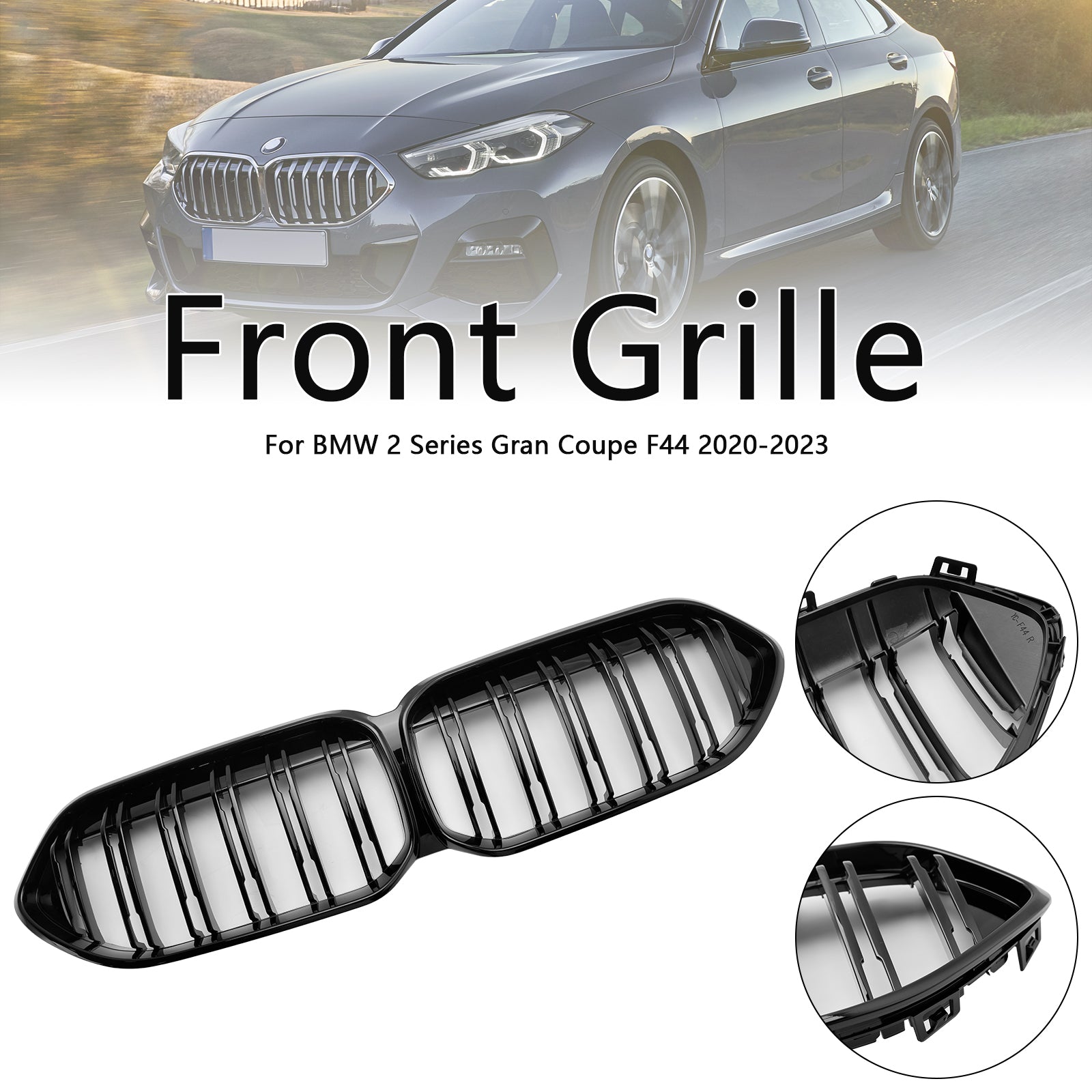 Grille de pare-chocs avant BMW Série 2 Gran Coupé F44 218i/220i/228i xDrive/M235i xDrive 2020-2023 Grille noire brillante