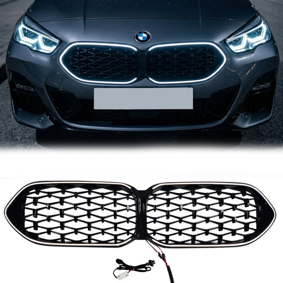 2020-2023 BMW Série 2 Gran Coupé F44 Calandre diamant noir brillant Grille de remplacement de pare-chocs avant avec LED