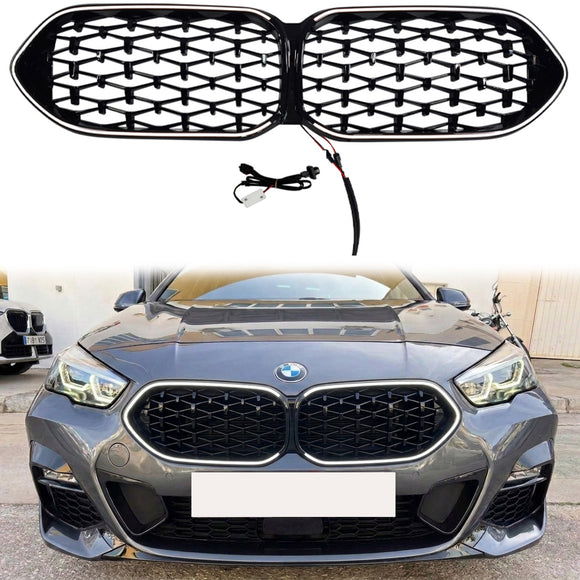 2020-2023 BMW Série 2 Gran Coupé F44 Calandre diamant noir brillant Grille de remplacement de pare-chocs avant avec LED