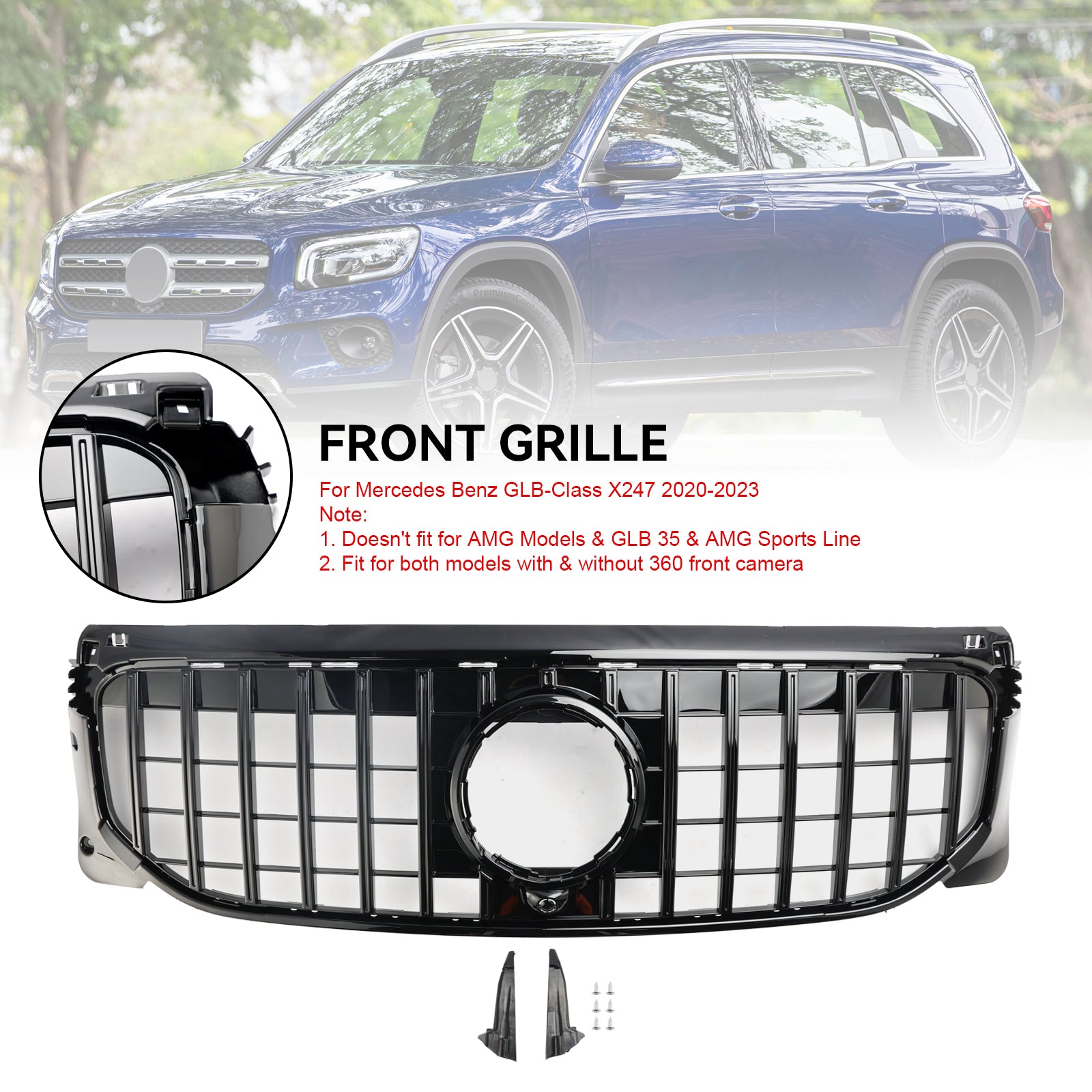 Mercedes Benz GLB-Class X247 GLB180/200/220/250 2020-2023 Front Bumper Grill Black/Diamond AMG Style Grille