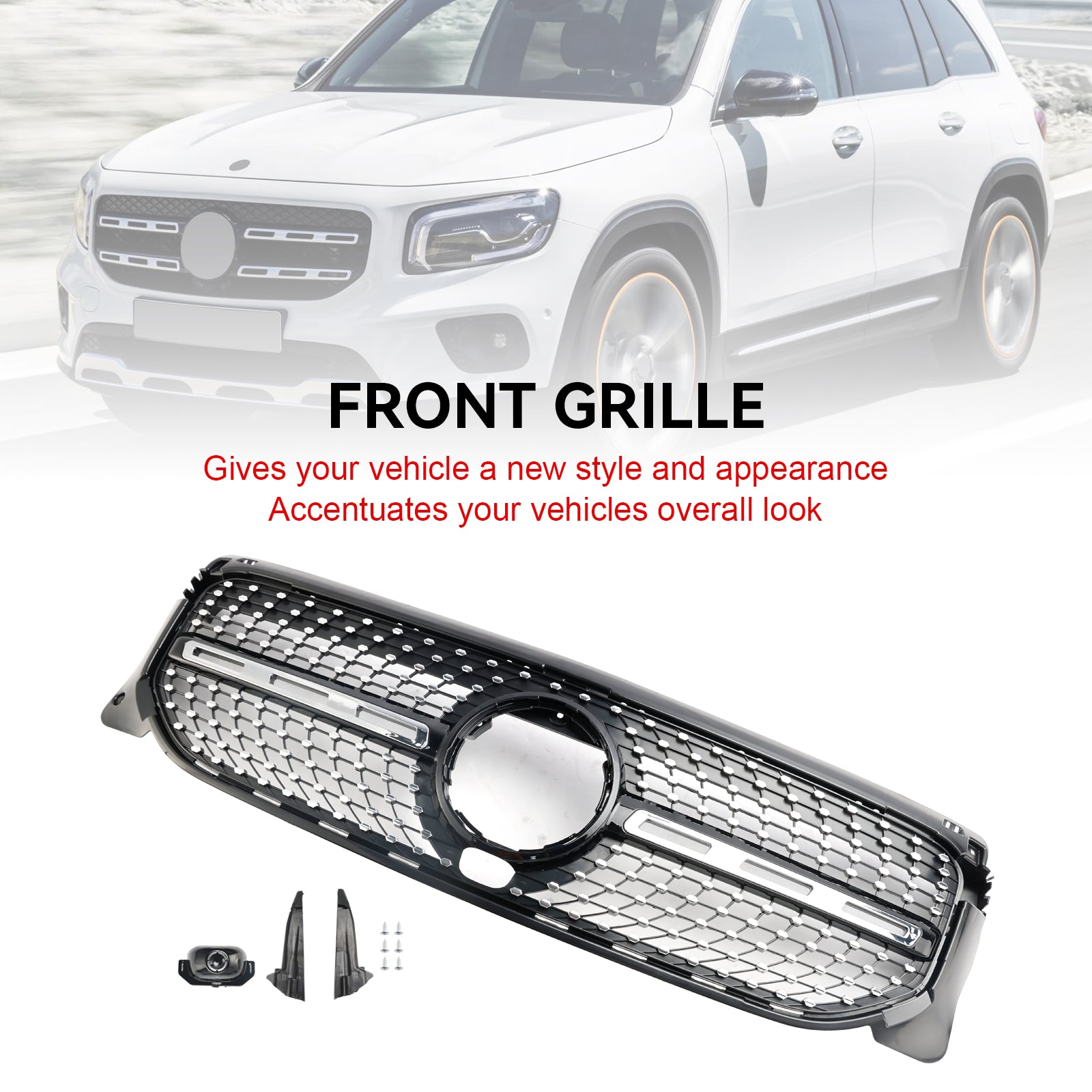 Mercedes Benz GLB-Class X247 GLB180/200/220/250 2020-2023 Front Bumper Grill Black/Diamond AMG Style Grille