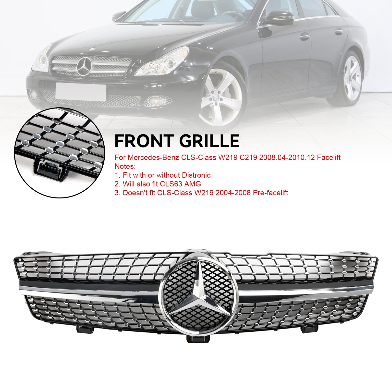 Grille de pare-chocs avant en diamant pour Mercedes Benz Classe CLS W219 C219 CLS350/500/550/CLS63 AMG 2008-2010