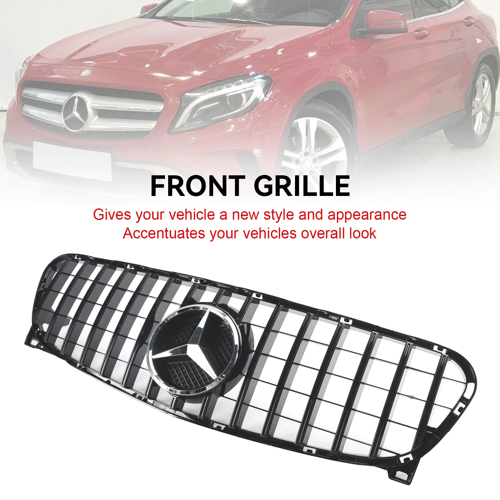 Grille de pare-chocs avant noire de style GT pour Mercedes Benz Classe GLA W156 X156 GLA200/220/250/GLA45 AMG 2013-2017