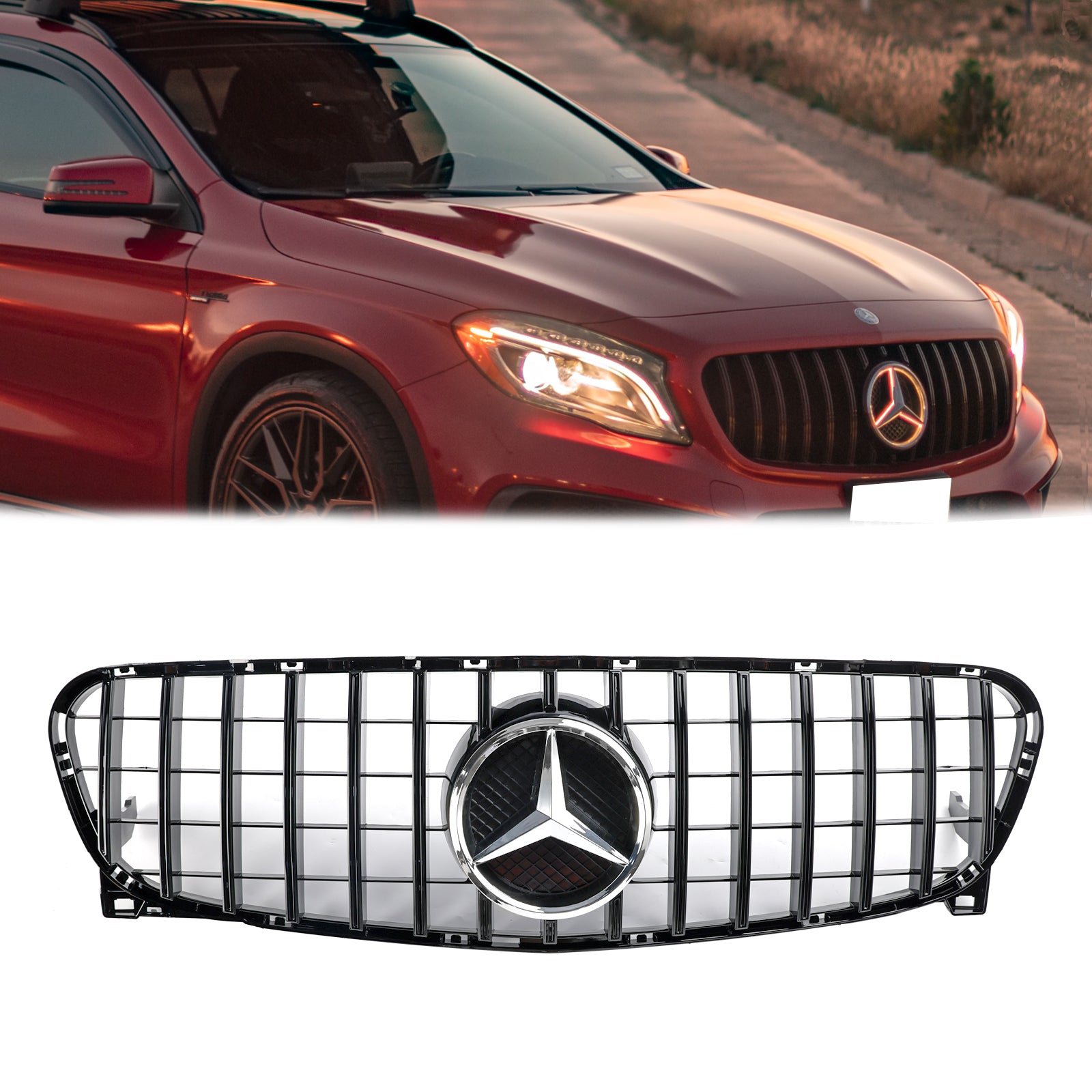 Mercedes Benz GLA-Class W156 X156 GLA200/220/250/GLA45 AMG 2013-2017 Front Bumper Grill Black GT Style Grille